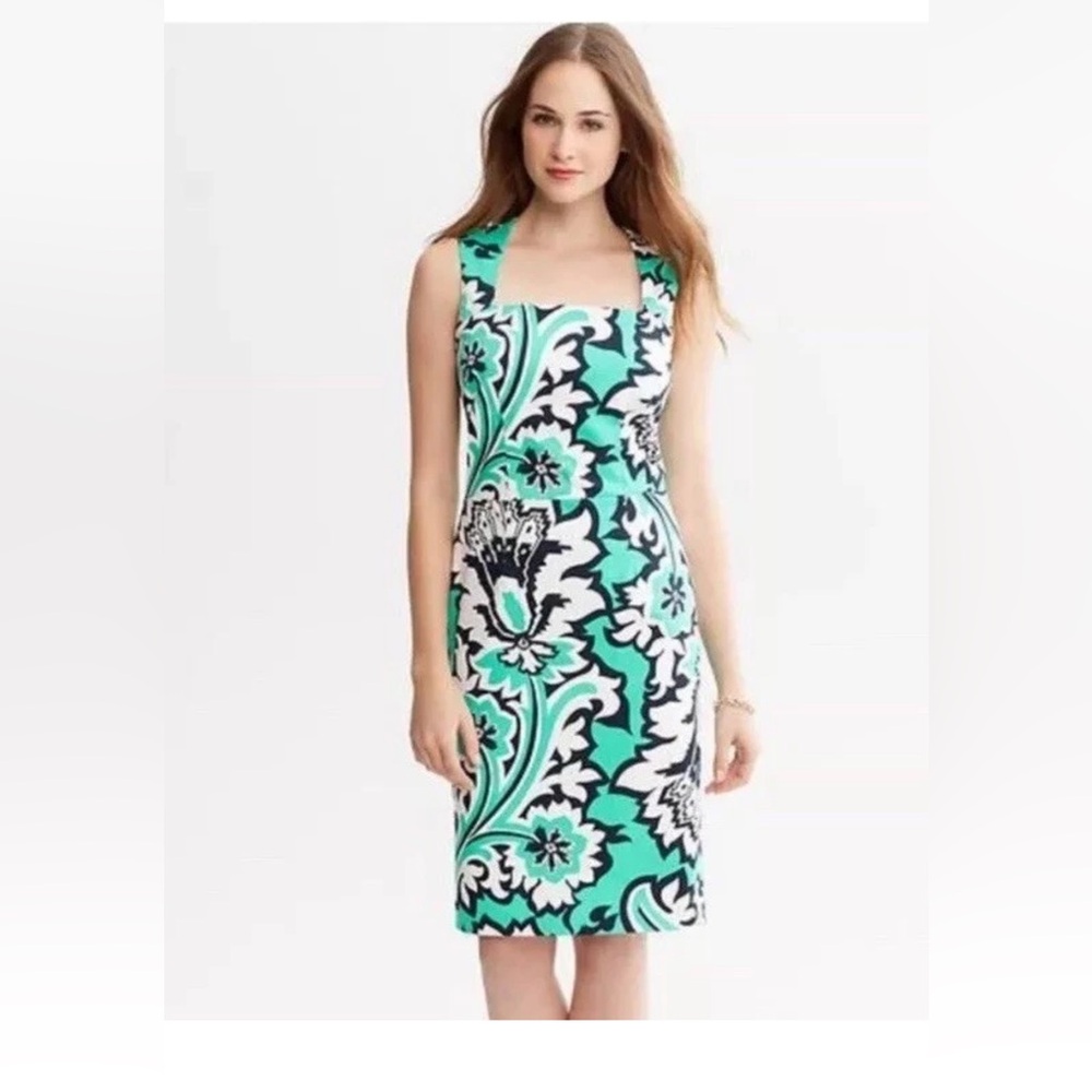 Banana Republic Milly Collection Women's Black and Teal Shift Dress - Size 10